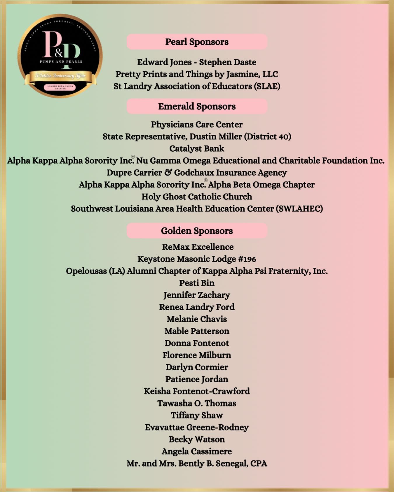 Pumps & Pearls is today, and we can’t let the day pass before we say THANK YOU to more of our amazing sponsors! ✨

Your support, generosity, and commitment help make this event possible and allow us to continue making a meaningful impact in our community. We are truly grateful for your partnership! 

Can’t wait to celebrate with you all tonight! 💕💚